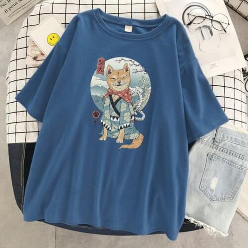 Japanese kimono Harajuku Shiba Inu Womens Tshirts Hip Hop Sweat T-Shirt Summer Casual Top Casual Soft Oversized Clothing Women