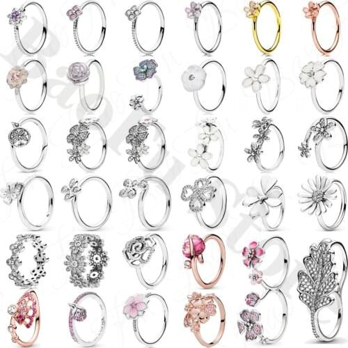 Authentic 925 Sterling Silver Ring Golden Yellow Wheat Ear Bee Peach Blossom Matte Popular Ladies Wedding Ring Gift High Jewelry