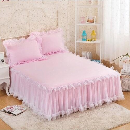 3 Pieces Bedding Set Luxury Rufflled Bedspread Romantic Lace Bed Skirt Bed Sheet Handmade Bedspreads Twin Bed Skirts Queen Size