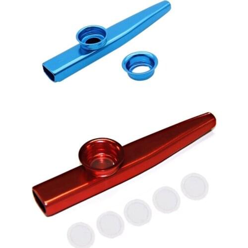 Kazoo Aluminum alloy Metal with 5 pcs Flute Diaphragm blue & Mirliton made of aluminum alloy with Red membrane