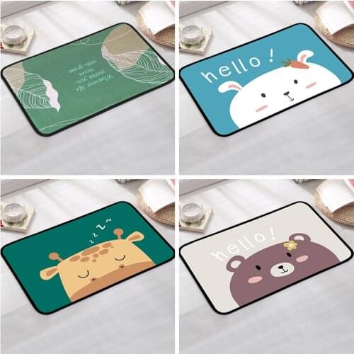 Cartoon Animals Soft Flannel Carpet Living Room Decor Cute Bear Giraffe Rabbit Pattern Floor Mat Bathroom Doormat Absorbent Rug
