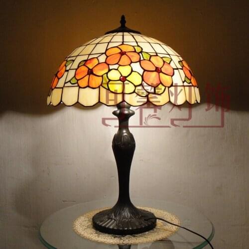 16 Inch Flesh Country Flowers Tiffany Table Lamp Country Style Stained Glass Lamp for Bedroom E27 110-240V