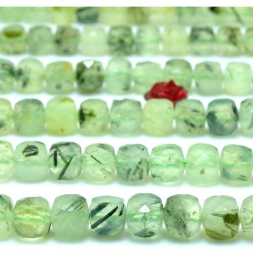 Natural Green Prehnite Faceted Cube Loose Beads Wholesale Gemstone Semi Precious Stone Bracelet Necklace Diy Jewelry Making 15"