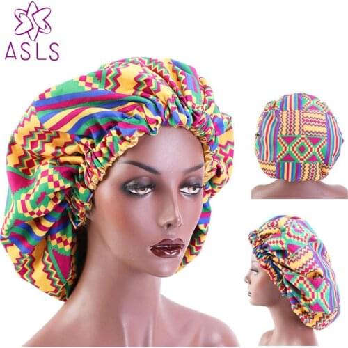 New Fashion hat with double tinted lining and wide brim Nightcap women African pattern print fabric Night Sleep Hat Hair access