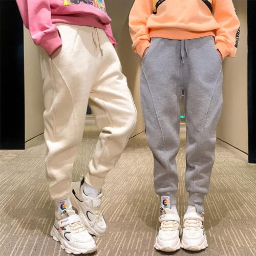 New 2020 Girls Autumn/Winter Casual Sports Thin Velvet Pants Childrens Fashion Loose Soft Solid Knit Trousers All-Matching ok