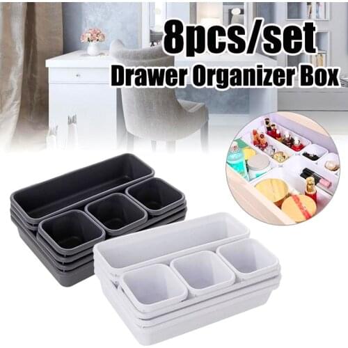 8pcs/set Home Drawer Organizer Box Trays Home Office Storage Tray Kitchen Bathroom Closet Jewelry Makeup Desk Box Organization