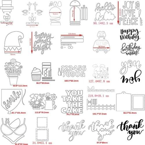 Cutting Dies Thank You Happy Birthday Outline Numbers Words Fence Border Tag Banner Flowers Vase DIY Scrapbooking Craft 2021 #1
