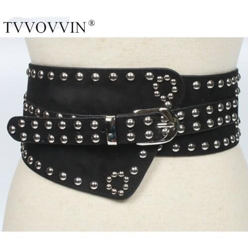 TVVOVVIN [] New Summer 2020 black Retro Rivet Elastic Stretch high quality PU Wide belts women all-match J816