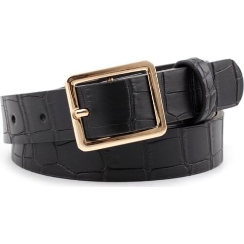 Designer Women Belt Black Brown Leather Waist Belts Square Gold Buckle Snake Crocodile Belts Ladies Female Cinturones Para Mujer