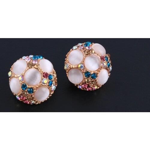 Fashion Cute Opal Colorful Rhinestone Round Clip on Earrings for Women Without Piercing Elegant Gold Ear Clips Jewelry