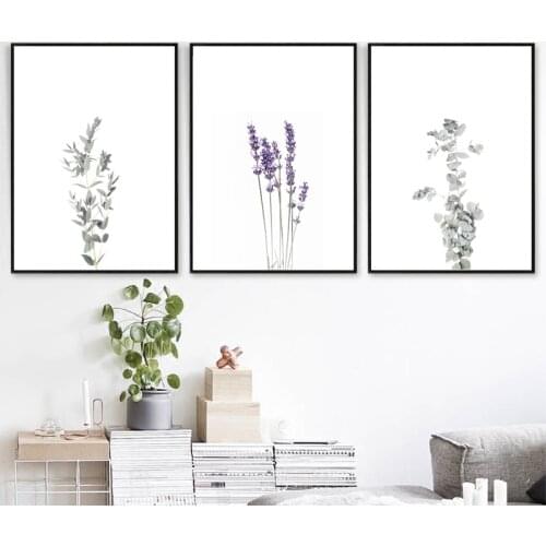Modern Farmhouse Botanical Posters and Prints Eucalyptus Lavender Olive Stem Wall Art Canvas Painting Minimalist Home Decor