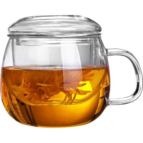 Heat resistant glass thickening rounded cup flower tea lemon cup lid filter household bubble office cup and tea cup