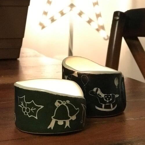 Unique Handmade Ceramic Tealigh Holder Hand Craftedt Handpainted With Underglaze Illustrations 1050 Degree Celcius Artwork