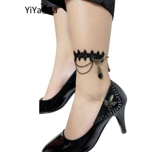 YiYaoFa Vintage Lace Anklet for Women Accessories Gothic Jewelry Lady Beach Heart Anklet Bracelet Summer Foot Jewelry LA-48