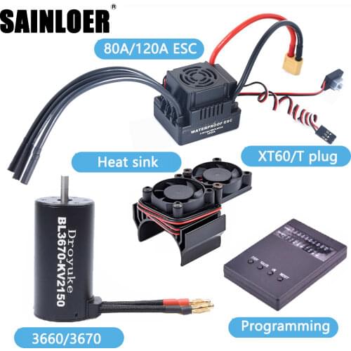 SAINLOER Waterproof 3660 3300KV / 3800KV & 3670 2150KV/ 2650KV Brushless Motor 80A / 120A Brushless ESC Combo Set for 1/8 RC Car