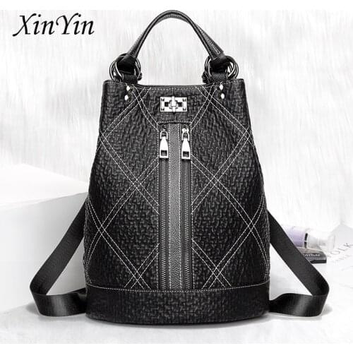 Waterproof stylish laptop travel backpack women school backpack college teenage leather female backpacks purse multi function