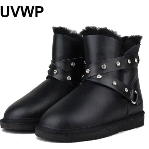 UVWP Top Quality Women Shoes Winter Boots Warm Wool Snow Boots 100% Natural Fur Women Boots Genuine Sheepskin Ankle Boots