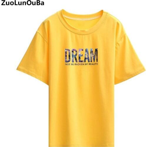 Summer New Style Cotton Short-sleeve Women T-shirt Wild Casual Letters Round Neck Loose Fashion Commute Harajuku Ladies Tops