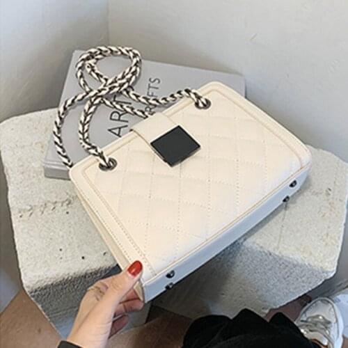 Women Faux Leather Quilted Crossbody Bag Chain Strap Diamond Pattern Handbag