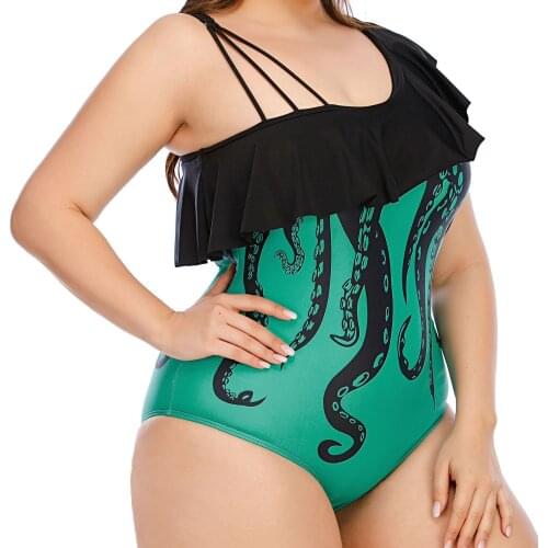 Butterfly Ruffle One-Shoulder Large Size Womens Swimsuit One-Piece Push Up Padded Plus Size Swimwear Female Bigi Size Bodysuit