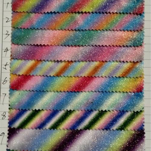 0.5mm thin Rainbow Glitter PVC fabric fashion colorful mix gliter material (front expose glitter backing woven)