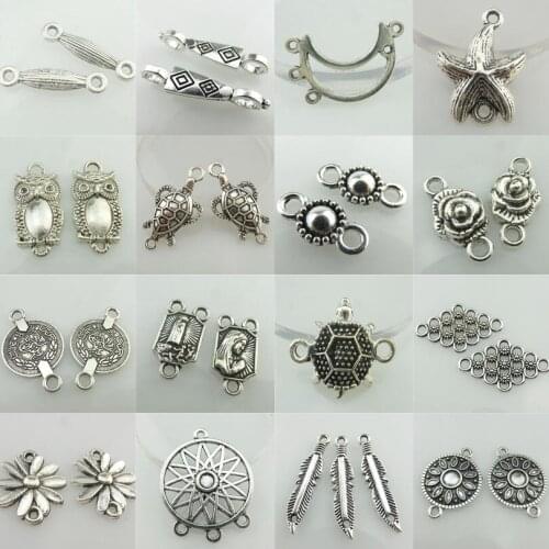 1pack Antique Silver Leaves Flower Turtle Connector Charm Bracelet Necklace Jewelry Making DIY Handmade Findings