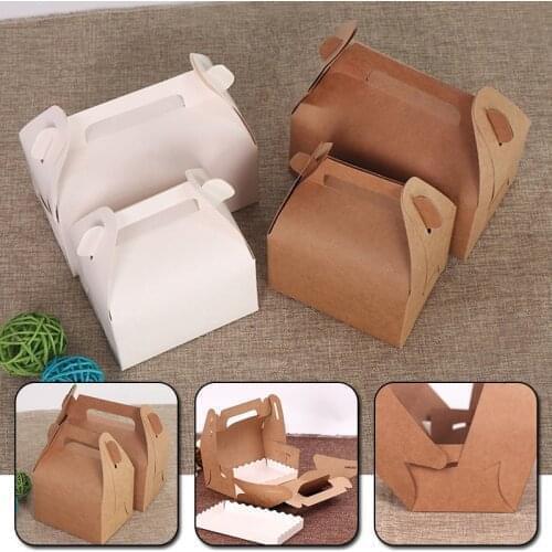 10pcs Wholesale Kraft Paper Favor Box White Cupcake Boxes Brown Paper Cupcake Packing Cake Boxes Large Gift Box with Handle