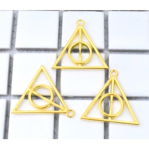 10pcs Charms Hallows Deathly 32*31mm Gold color Plated Pendants Making DIY Handmade Jewelry