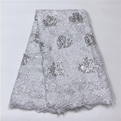 2021 Latest White African Sequin Lace Fabric Embroidery French Mesh Lace Fabric With Sequins Nigerian Tulle Lace For Party
