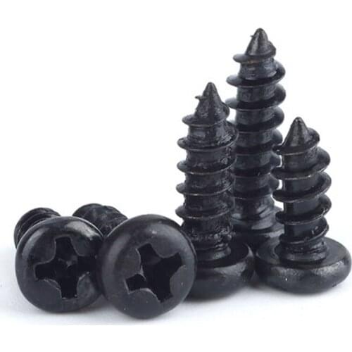 50pcs M1.5 Round head Cross screw Pan heads Phillips bolt self tapping screws Carbon steel black 3mm-8mm Length