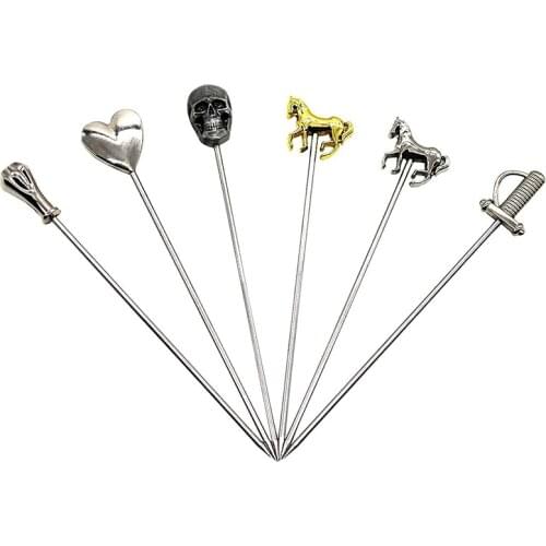 6pcs Cocktail Pick Stainless Steel Fruit Sticks Bar Tools Drink Stirring Sticks Martini Picks Party Wedding Accessory