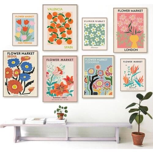 Abstract Tropical Flowers Sakura Orange Wall Art Canvas Painting Nordic Posters And Prints Wall Pictures For Living Room Decor