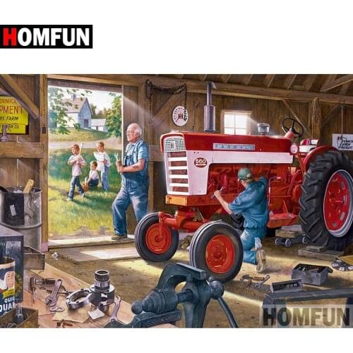 HOMFUN 5D DIY Diamond Painting Full Square/Round Drill "Tractor landscape" Embroidery Cross Stitch gift Home Decor Gift A08990