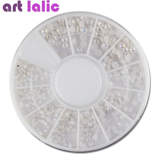 Artlalic Mixed AB Pure White Half Pearl Glitter Rhinestone Wheel DIY Phone Manicure Nail Art Decoration 3D Tips Tools Jewelry