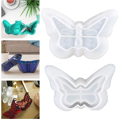 Butterfly Storage Box with Lid Epoxy Resin Mold Bowl Dish Jewelry Holder Casting Silicone Mould DIY Crafts Ornament Mold