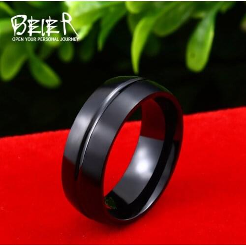 Beier new store 316L Stainless Steel Black symmetrical simple ring for dating high quality jewelry for men and women LLBR-R100R