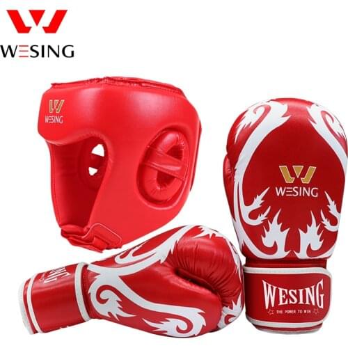 Wesing Muay Thai Boxing Gloves with Helmet Kickboxing MMA Training Headguard Protection Wushu Equipment