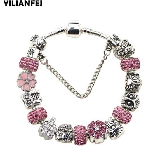 ChangBizi The Owl Heart-shaped Crystal/Glass Beadas fashion lovely Charm Pan Bracelets & Bangles For Women Gift BT0019