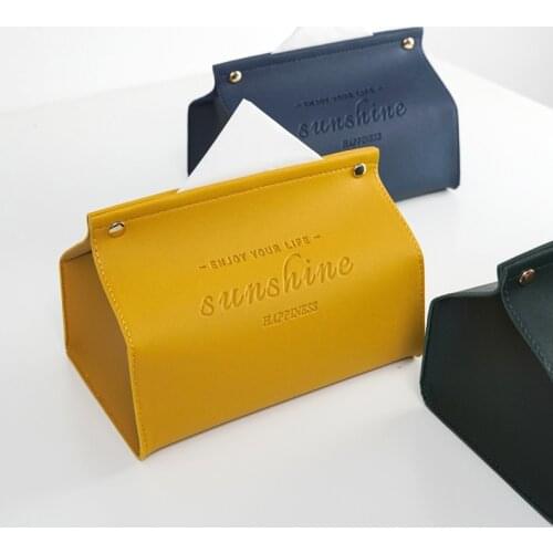 PU Leather Tissue Case Box Simple Rectangle Paper Holder Dispenser Desktop Storage Container Home Office Car Accessories