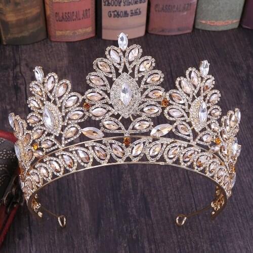 DIEZI 2019 New Luxury Baroque Bridal Crown Tiaras For Women Wedding Princess Queen Pink Blue Red Crystal Tiaras Hair Accessories
