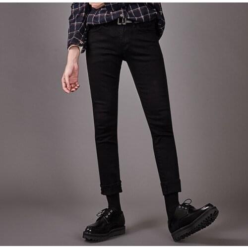 2021 summer mens jeans slim fit small feet Korean black stretch new straight casual pants mens trend large