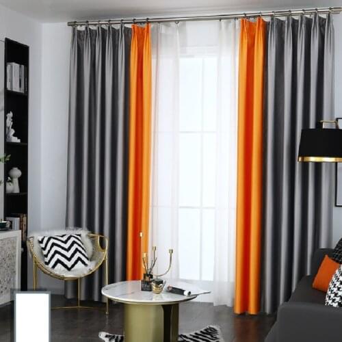 High-end Chaise Satin Curtains Nordic for Living Room Modern Solid Color Stitching Curtains Bedroom Blackout Curtains Custom