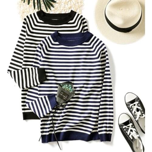 GGRIGHT Striped Knitted Sweater Women 2021 Spring Summer Casual Sexy Long Sleeve Tops Korean Fashion clothing Pullovers Femme