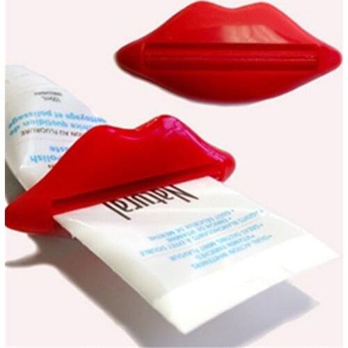 Hot Fun Lips Plastic Tooth Paste Dispenser Holder Rolling Tube Squeezer Toothpaste Bathroom Accessory Supplies Random Color-1PC