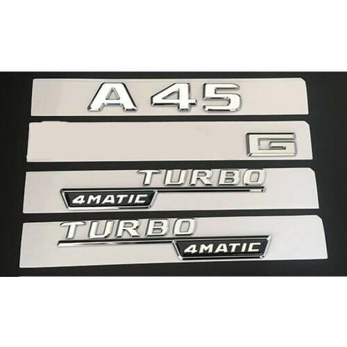 Chrome A45 TURBO 4MATIC Trunk Fender Badges Emblems for Mercedes Benz