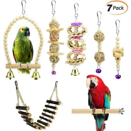 Parrot Bite Toy Assembled Toys 7-Piece Set Log Ladder Swing Bite String Bird Toys