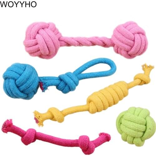 Candy Colors Cotton Rope Dog Toys Pet Interactive Teeth Cleaning Playing Knot Ball Small Puppy Dogs Chew Toys