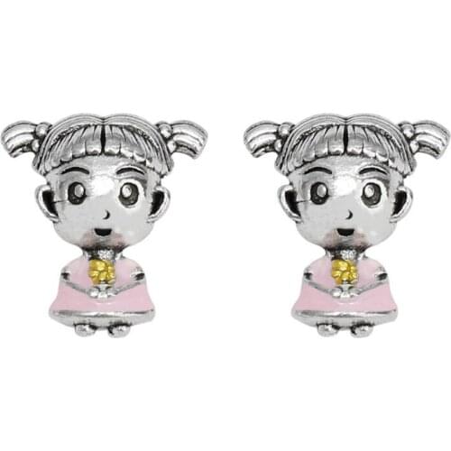 Julie Wang 2PCS Enamel Pink Girl Beads Alloy European Big Hole Spacer Beads Bracelet Jewelry Making Accessory