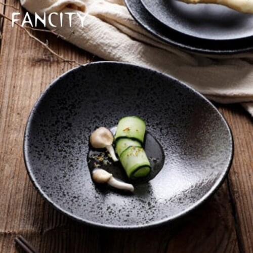 FANCITY Japanese-style ceramic tableware triangle plate shallow bowl home serving plate cold vegetable bowl salad bowl fruit
