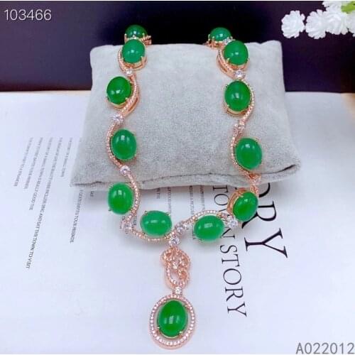KJJEAXCMY fine jewelry natural Green Chalcedony 925 sterling silver popular girl new pendant necklace chain support test